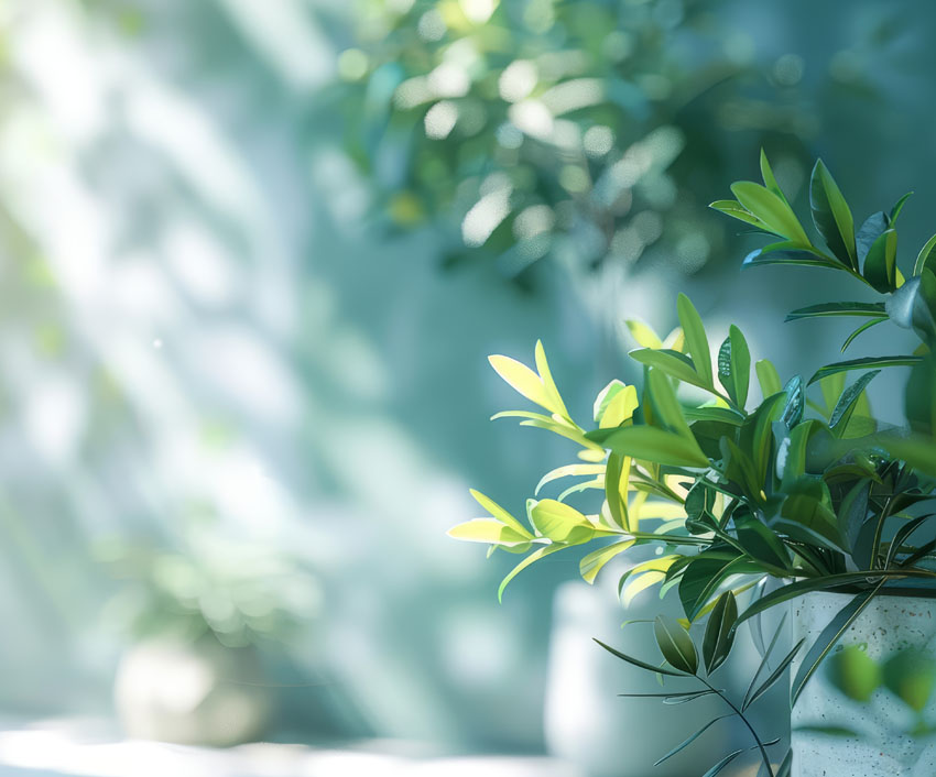 Image of indoor plants with the sun hitting them